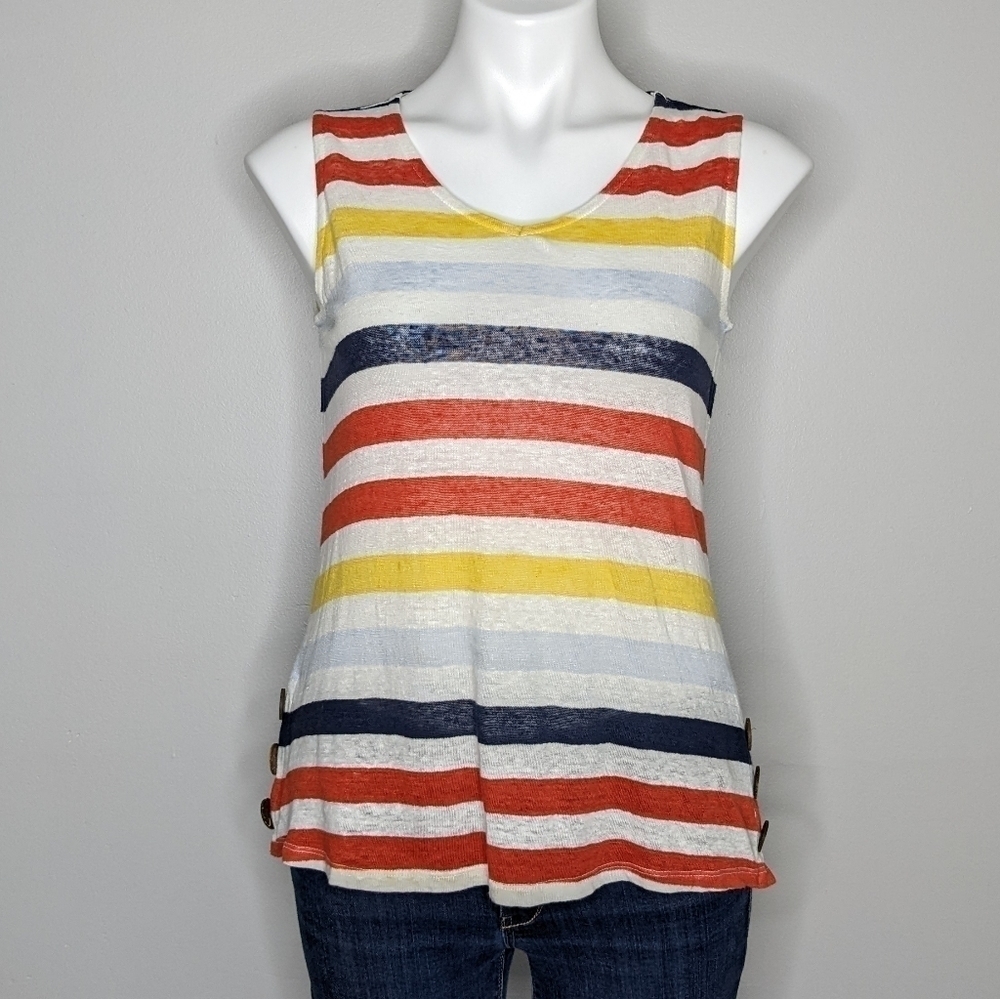 ✨3/$15 C&C California yellow orange striped linen tank top XS